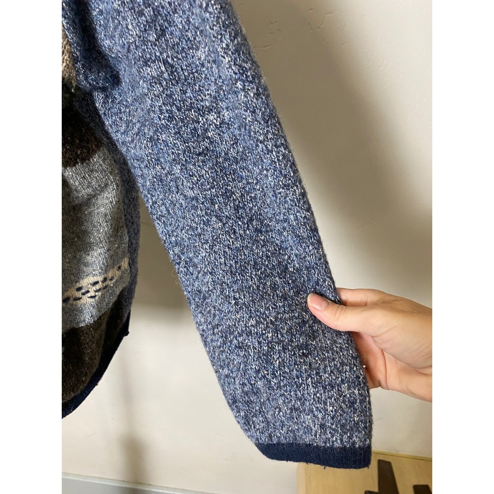 Caribbean Pacific Vintage 80s 90s Scenic Cottagecore Wool Silk Cardigan Blue L - Picture 5 of 8